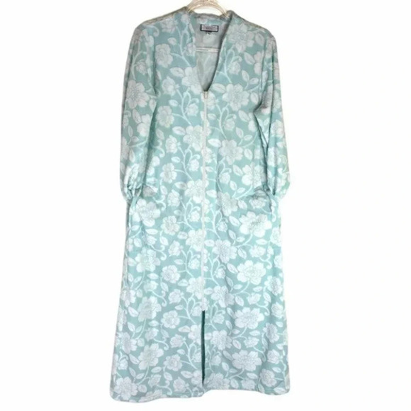 Charter Club L blue/white floral zip long robe - Picture 2 of 8